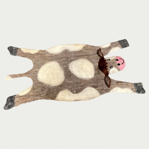 Felted Brown and White Cow Mat