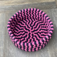 Pink and Navy Blue Ball Felted Basket 18x8.5 Inches