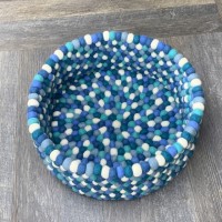 Bluish and White Felted Ball Basket 18x8.5 Inches