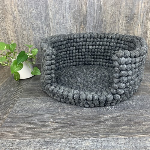 Gray Color Pom Pom Dog Bed 20x10 Inches