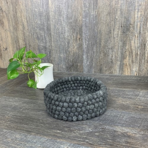 Charcoal Grey Felt Ball Basket 11x4 Inches 