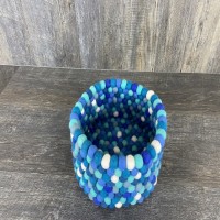 Blue-White Felt Ball Basket 11.5x6 Inches
