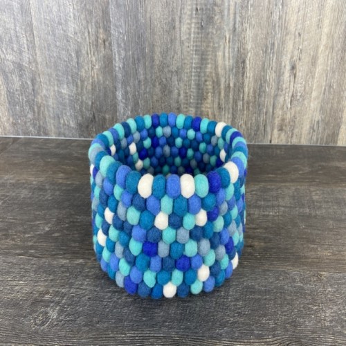 Blue-White Felt Ball Basket 11.5x6 Inches