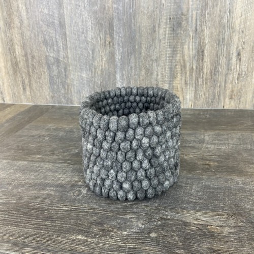 Charcoal Gray Felt Ball Basket 11.5x6 Inches