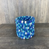 Blue White Felt Ball Basket 11x7.75 Inches