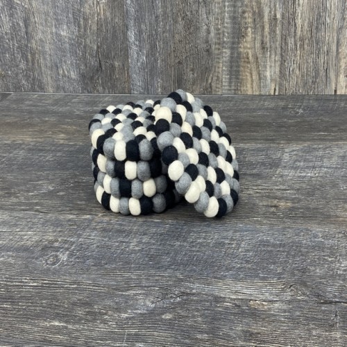 Black and White Round Felt Ball Trivet