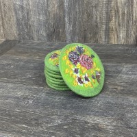 Green Wool and Cotton Felted Round Trivet