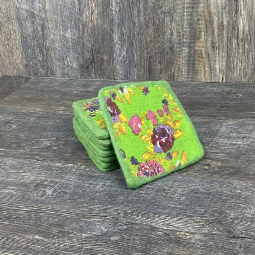 Green Wool and Cotton Felted Trivet
