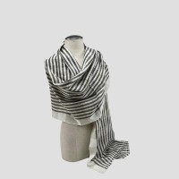 Luxurious White and Brown Stripe Cashmere Shawl - Soft, Warm, and Stylish, 100% Cashmere