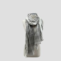 Luxurious White and Brown Stripe Cashmere Shawl - Soft, Warm, and Stylish, 100% Cashmere