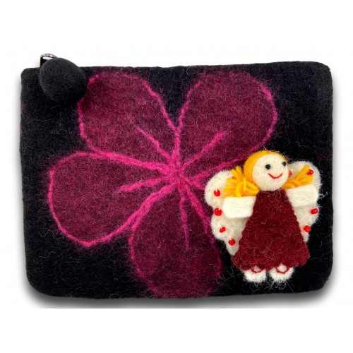 Burgundy Angel Felted Coin Purse