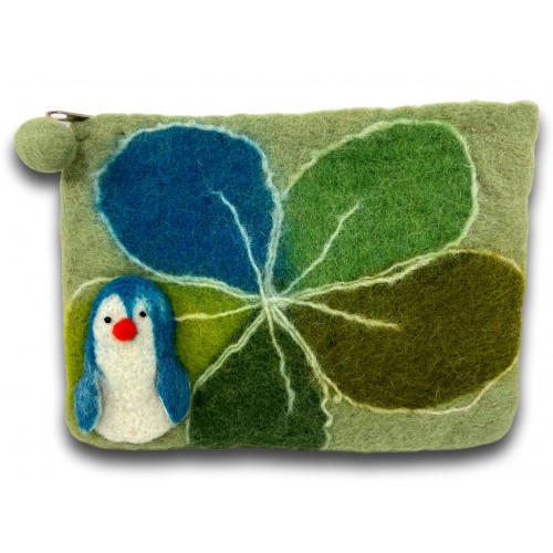 Turquoise Penguin Felted Coin Purse